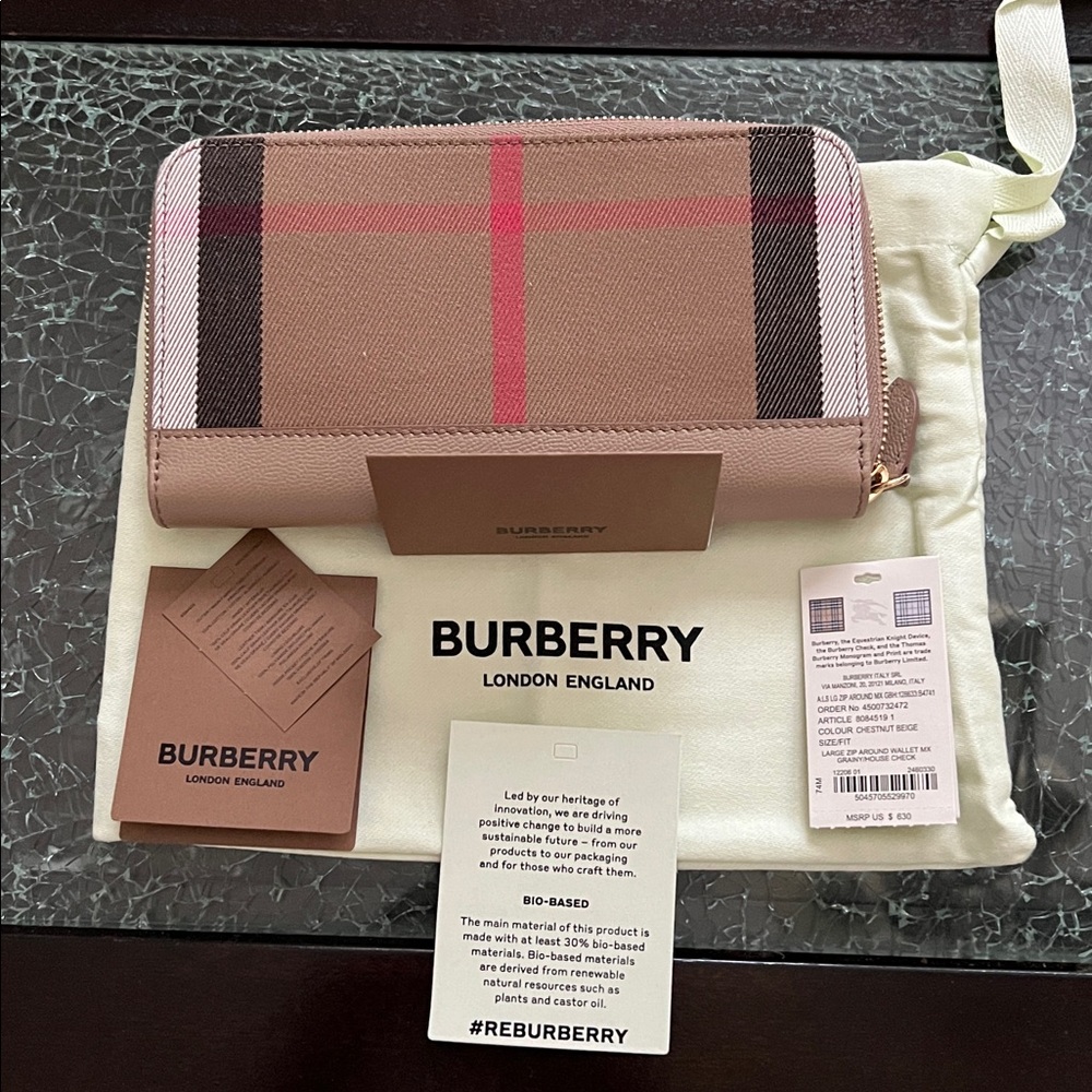 🆕 Burberry Beige and Pink Zip-Around Wallet - Picture 5 of 9